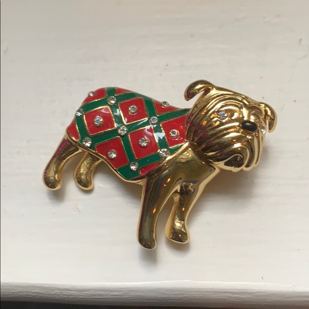 Enamel and rhinestone bulldog pin